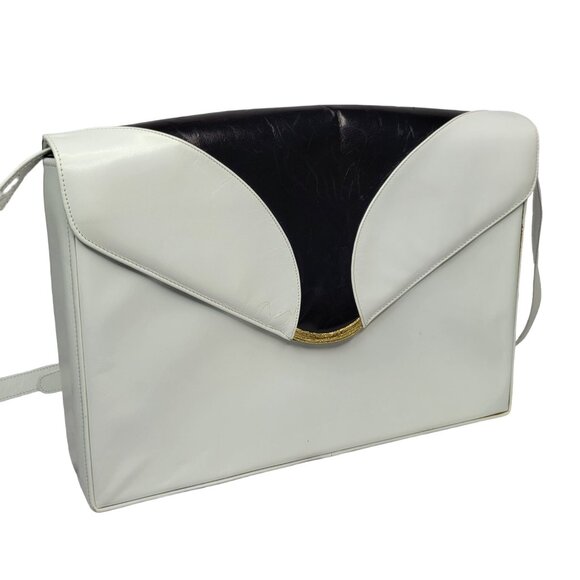 Vtg MCM Bally Womens Envelope Crossbody Bag White & Black Leather Made In Italy - Picture 1 of 11